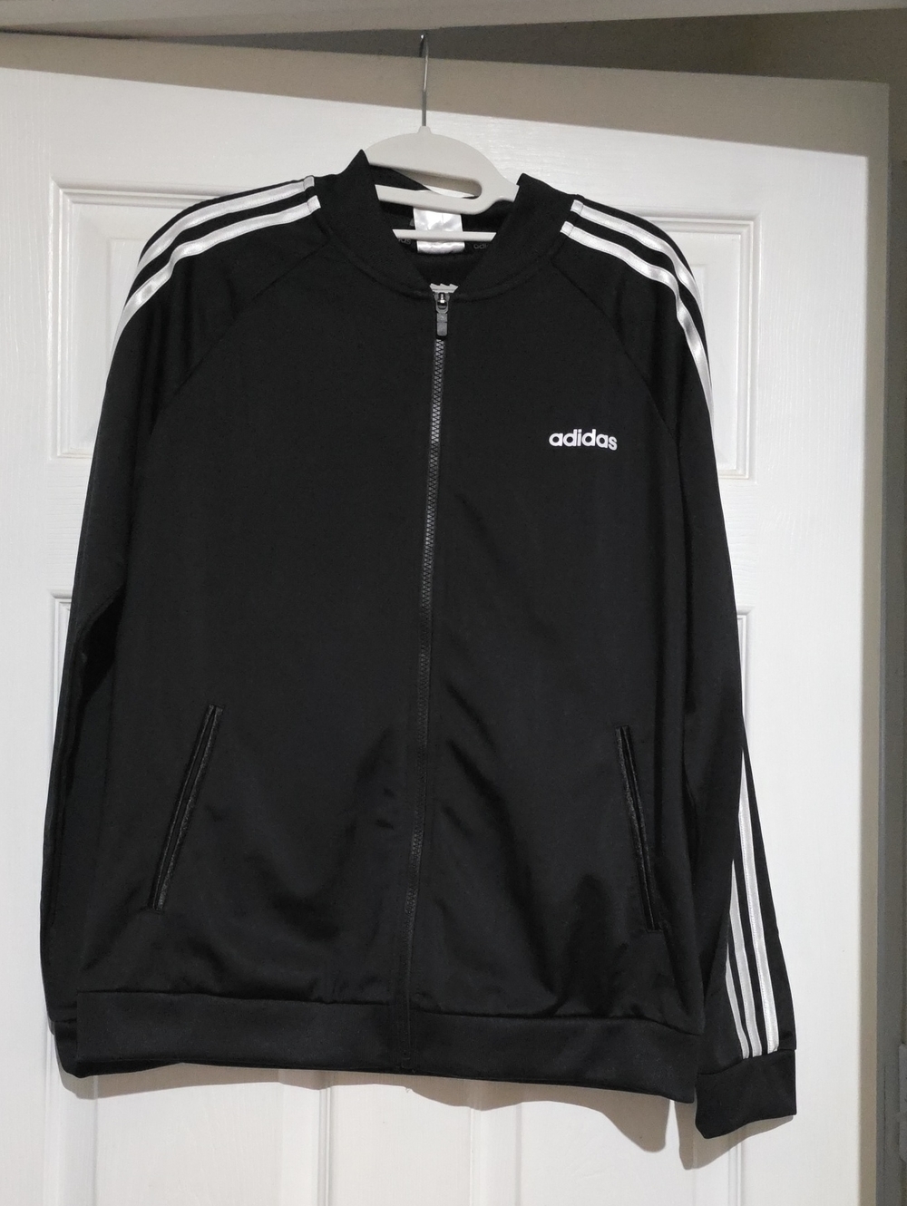 adidas Black Track Jacket with‎ White Three-Stripe Accents